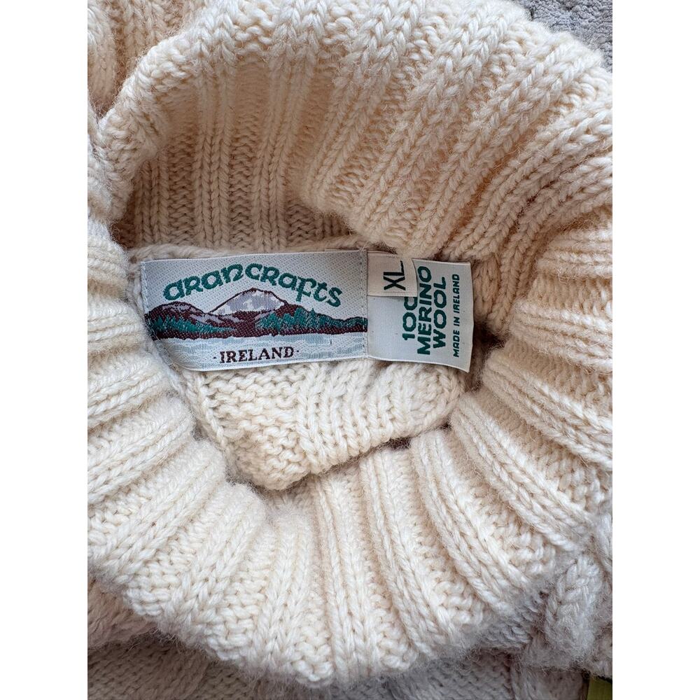 Aran Crafts Women's Merino Wool Cable Knit Turtleneck Sweater Fisherman Cream L - Picture 6 of 6